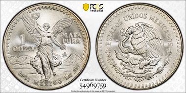 1991-Mo Onza Libertad Ag T1 - PLATA PURA MS69