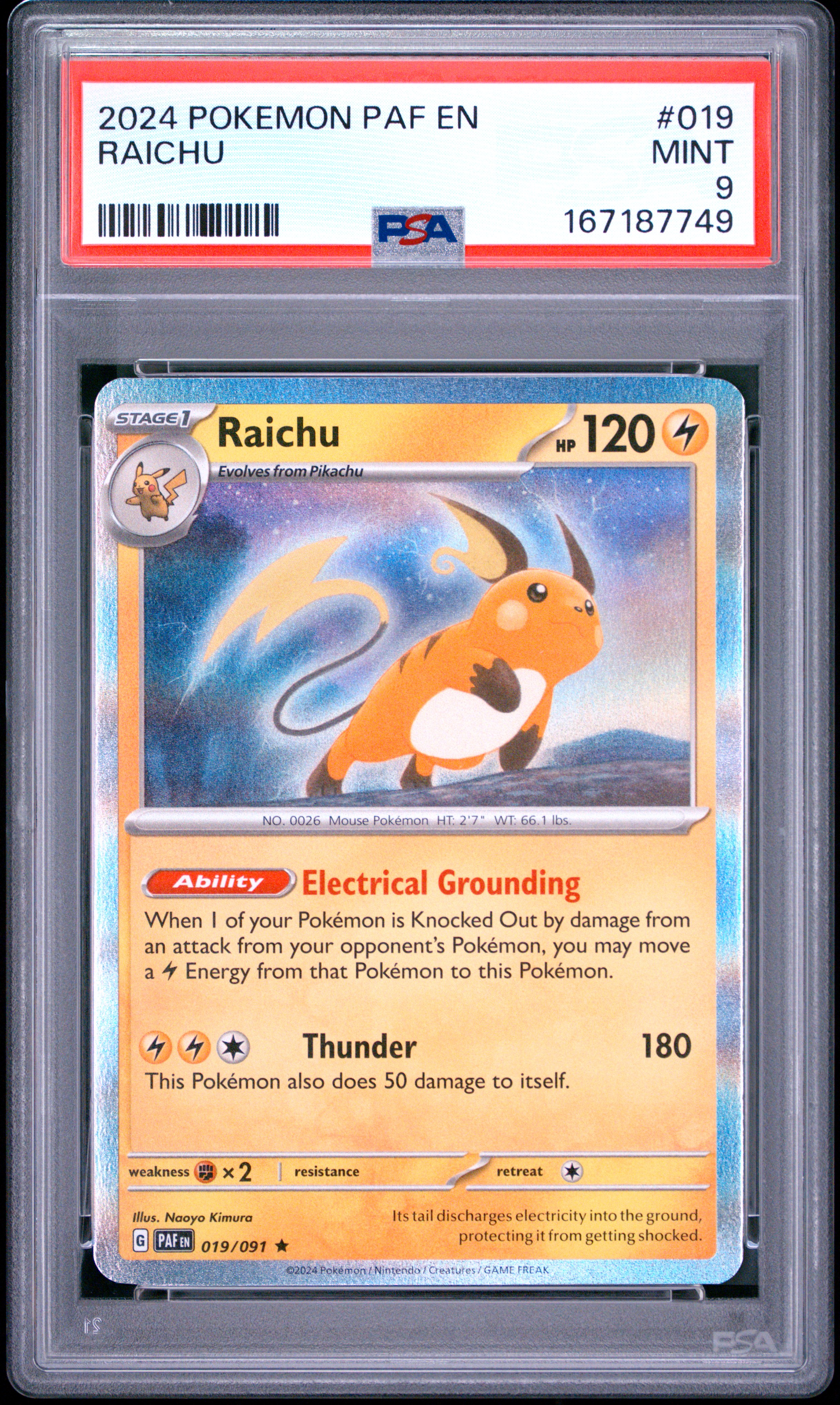 2024 #019 Raichu PSA 9 Paf EN-Paldean Fates