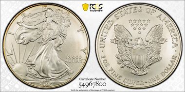 1996 $1 Silver Eagle MS66