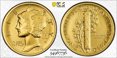 "1916" W (2026) 10C Mercury Au w/ Liberty Bell 250 Privy First Strike SP70