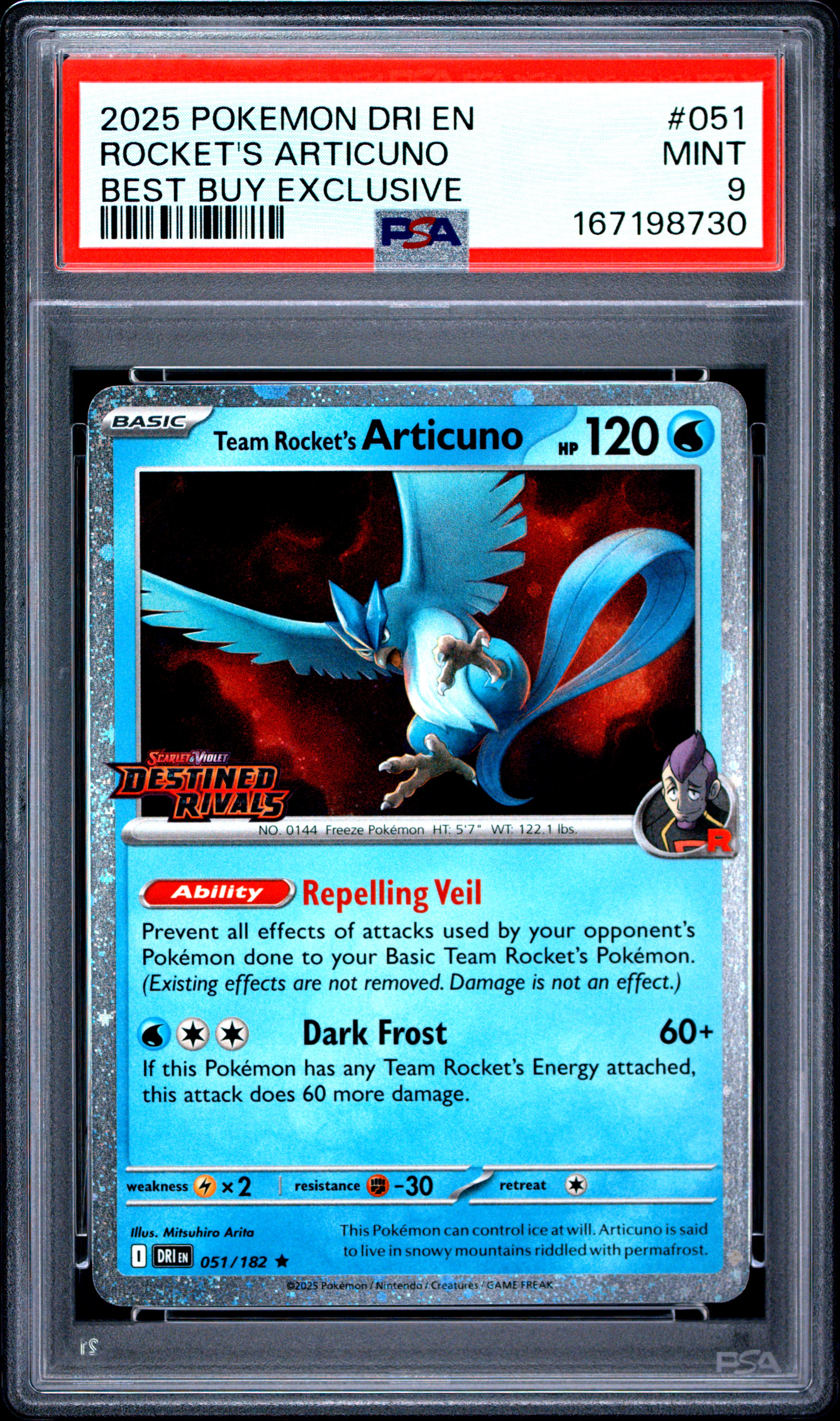 2025 #051 Team Rocket's Articuno PSA 9 Dri EN-Destined Rivals
