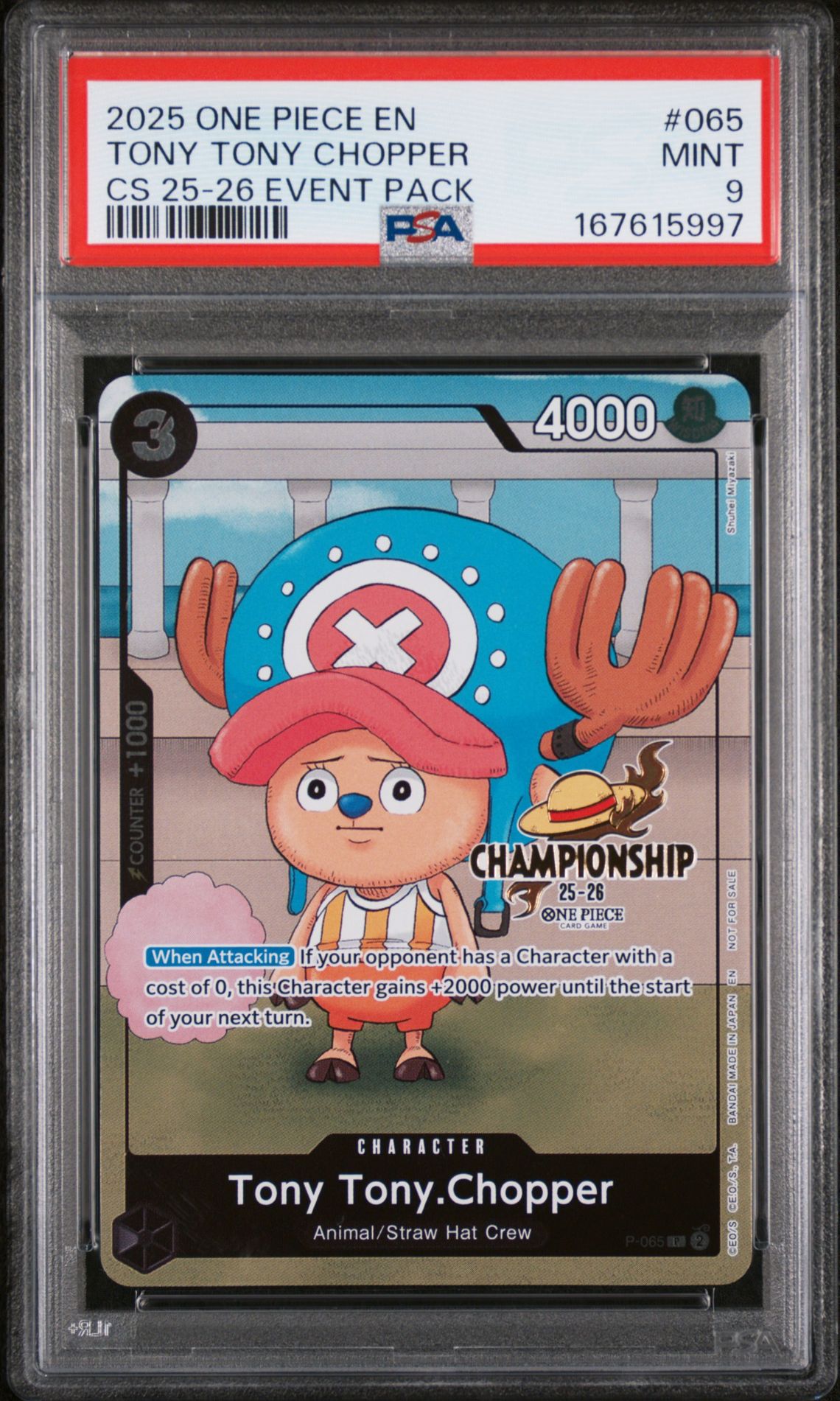 2025 One Piece Championship 2025-26 Event Pack Tony Tony Chopper #065 Mint 9 front