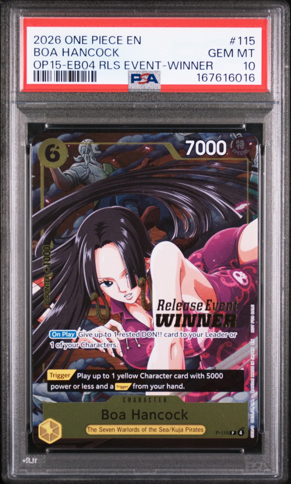 2026 One Piece Promos Boa Hancock #115 (Op15-Eb04 Rls Event-Winner) Gem Mt 10 front