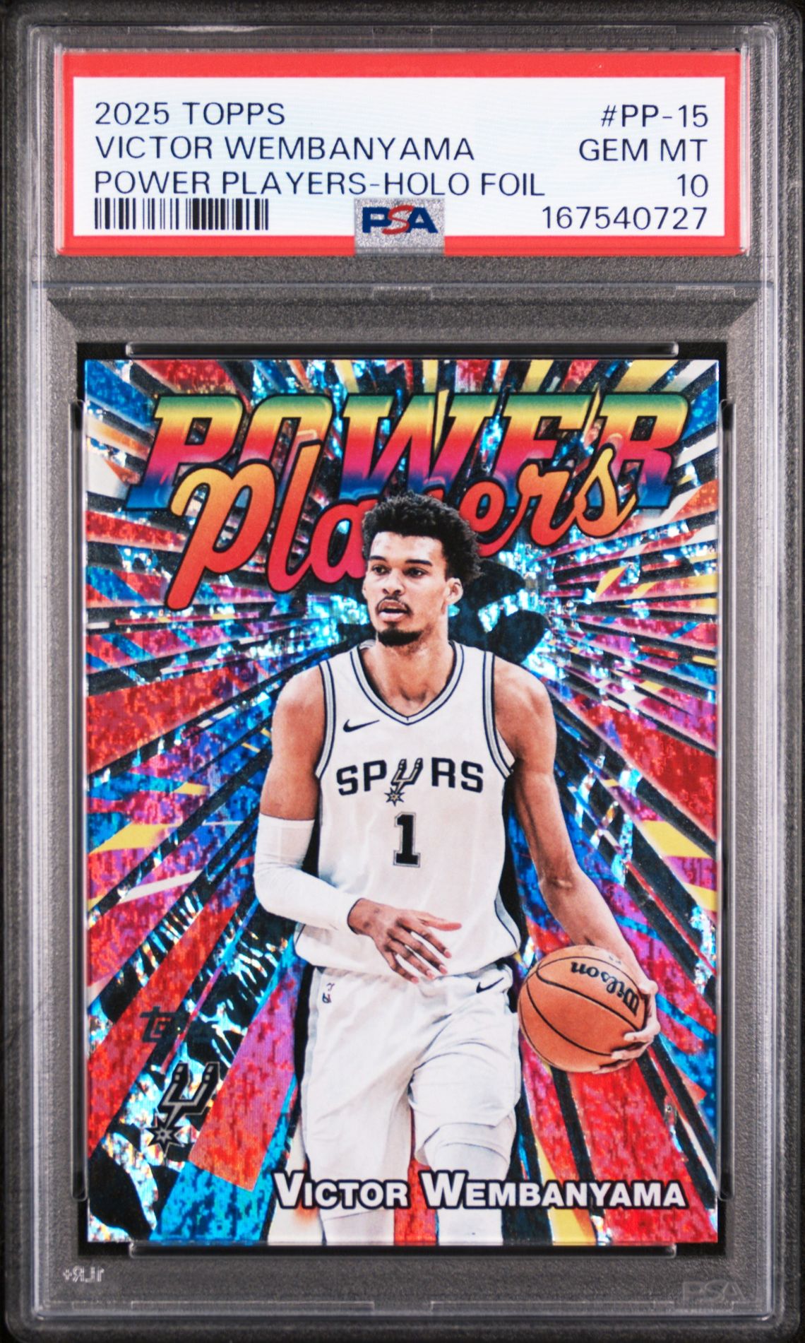 2025 Topps Power Players Victor Wembanyama #Pp-15 (Power Players-Holo Foil) Gem Mt 10 front view - PSA graded GEM MT 10