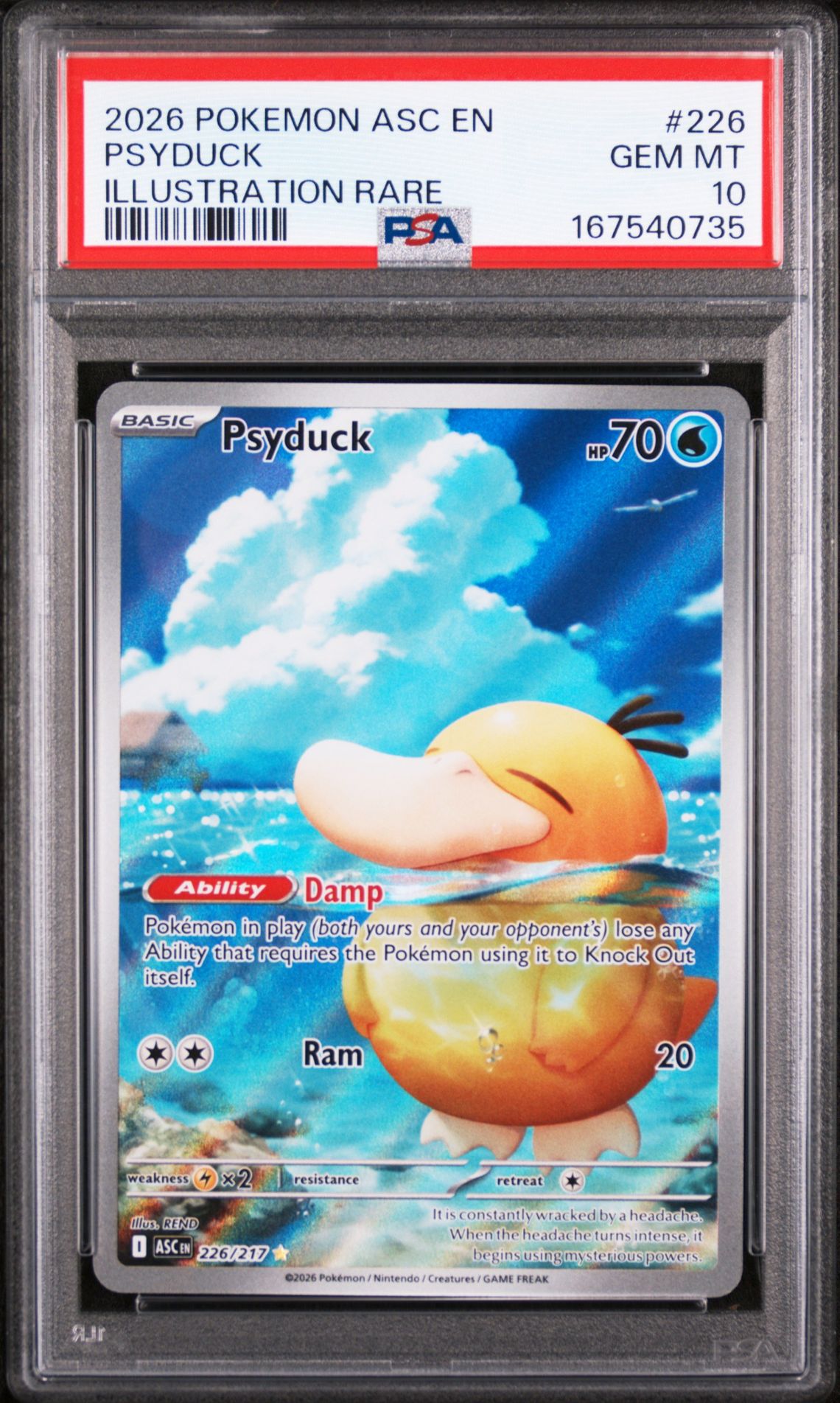 2026 Pokemon Asc En-Ascended Heroes Psyduck #226 (Illustration Rare) Gem Mt 10 front view - PSA graded GEM MT 10