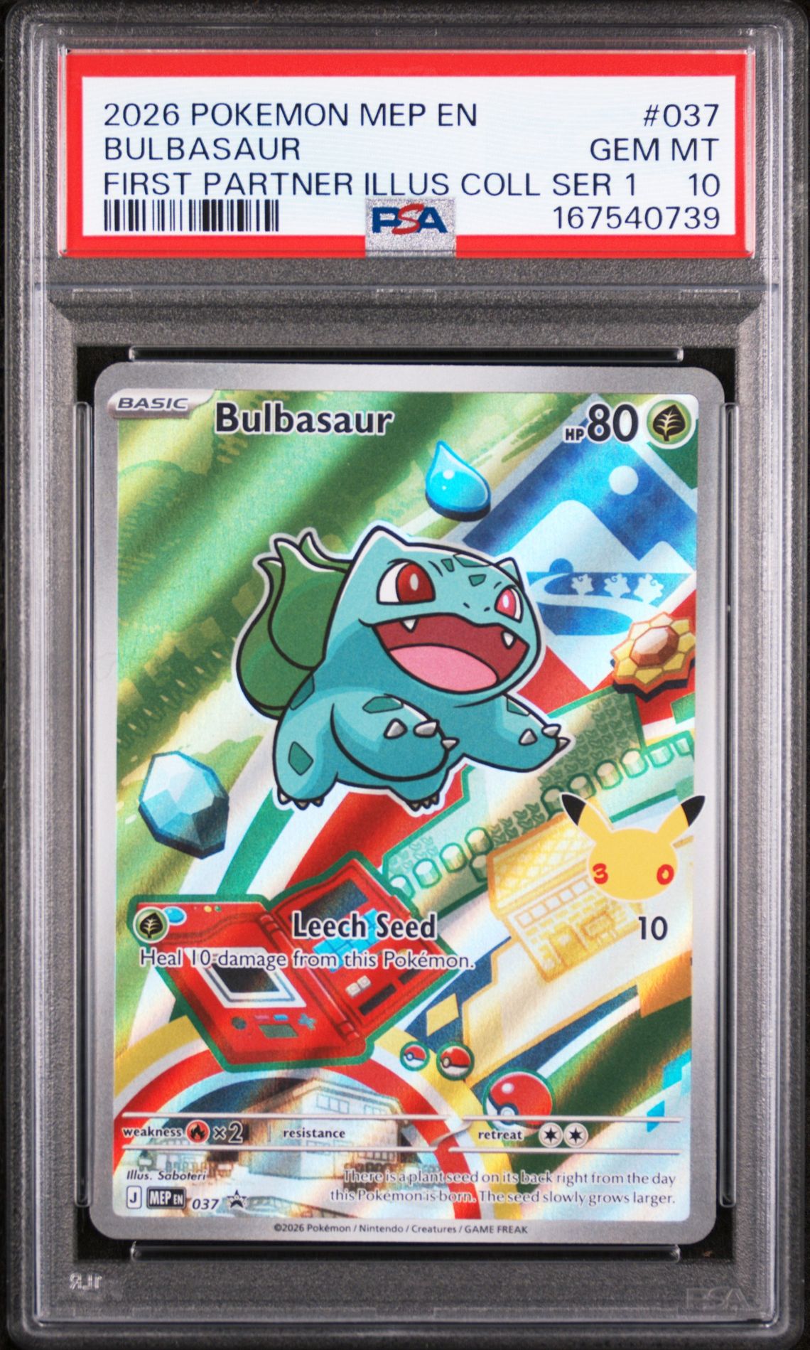 2026 POKEMON MEP EN-ME BLACK STAR PROMO BULBASAUR FIRST PARTNER ILLUS COLL SER 1 037 GEM MT 10 front
