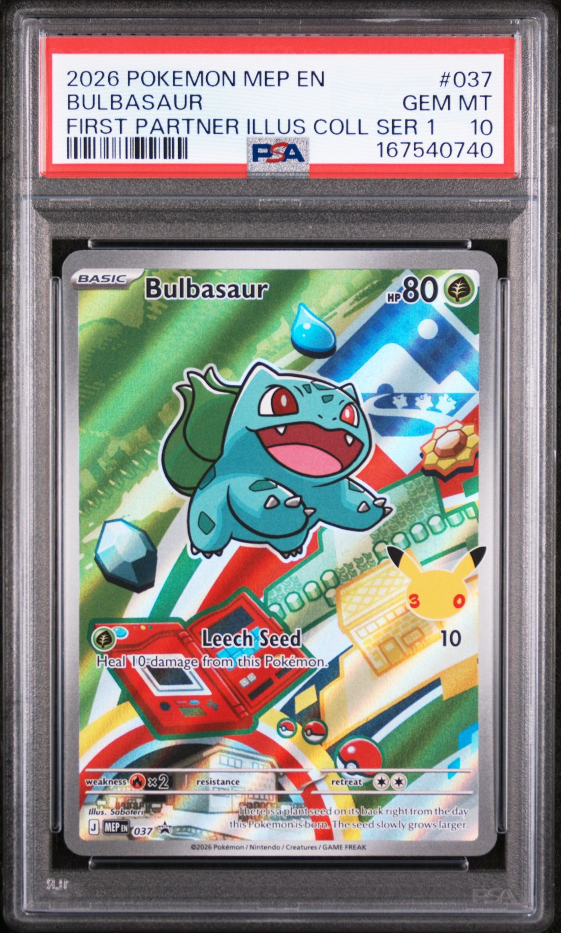 2026 Pokemon Mep En-Me Black Star Promo Bulbasaur #037 (First Partner Illus Coll Ser 1) Gem Mt 10 front view - PSA graded GEM MT 10