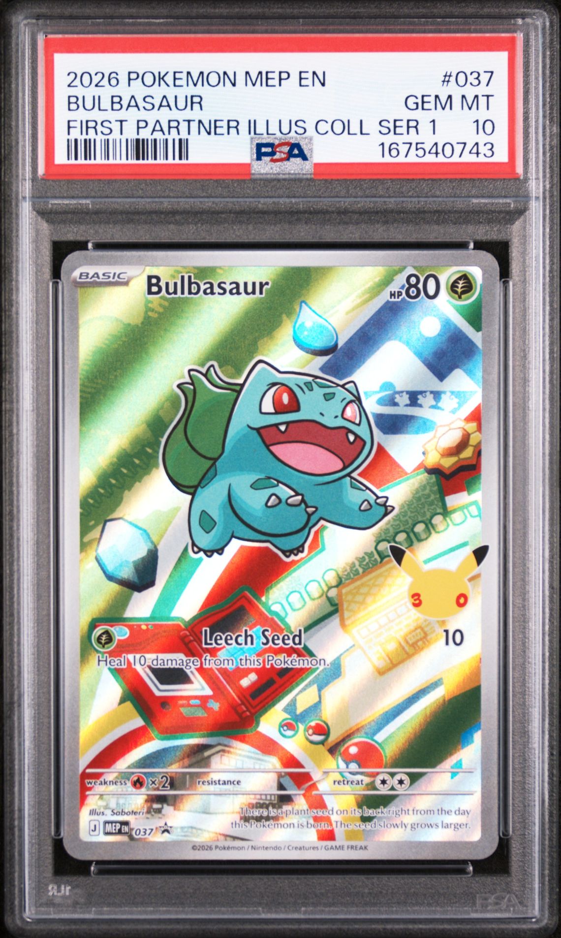 2026 Pokemon Mep En-Me Black Star Promo Bulbasaur #037 (First Partner Illus Coll Ser 1) Gem Mt 10 front