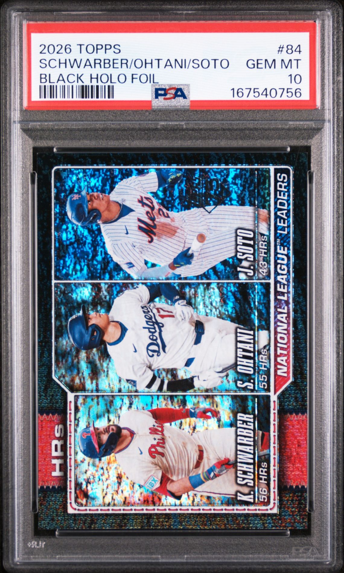 2026 Topps Schwarber/Ohtani/Soto #84 (Black Holo Foil) Gem Mt 10 front