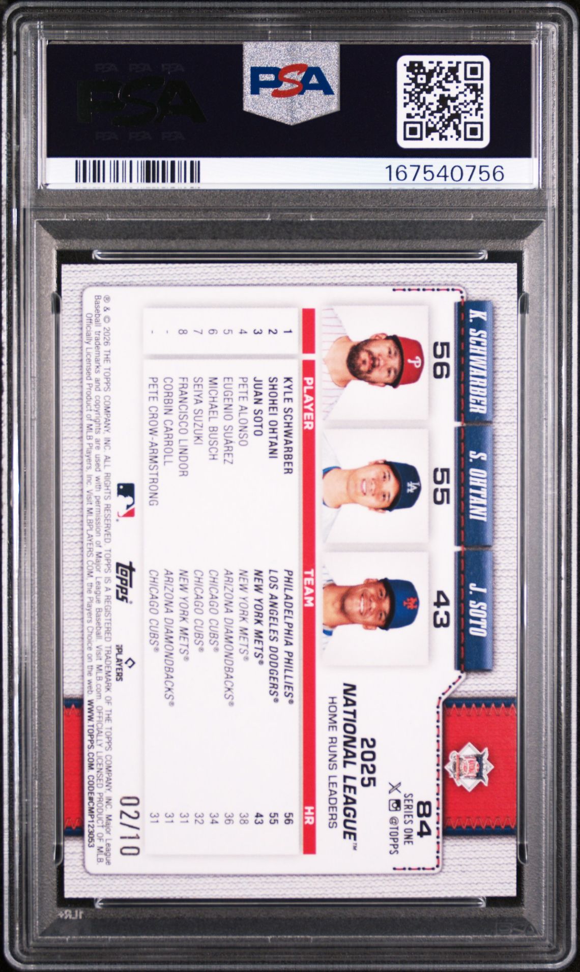 2026 Topps Schwarber/Ohtani/Soto #84 (Black Holo Foil) Gem Mt 10 back