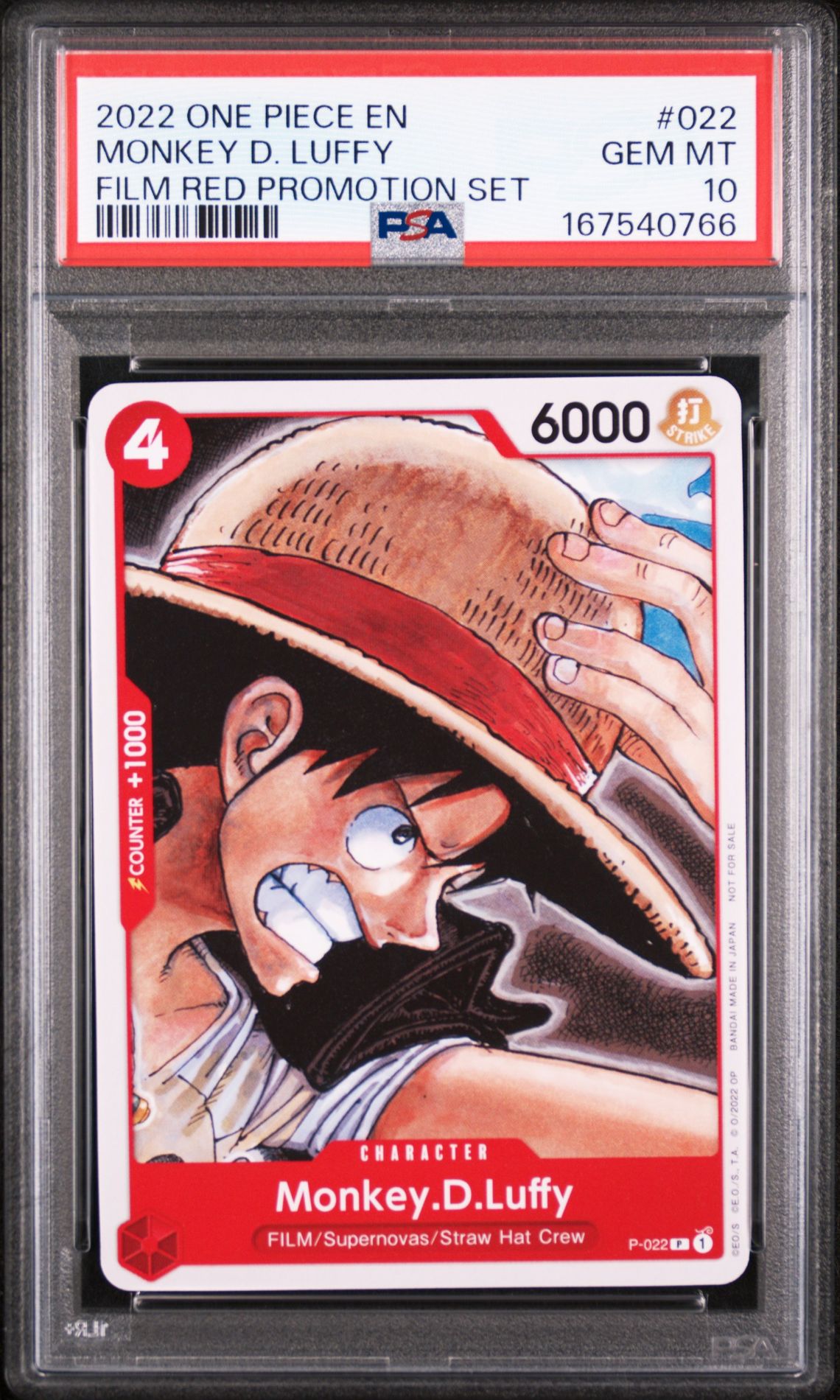 2022 ONE PIECE PROMOS MONKEY D. LUFFY FILM RED PROMOTION SET 022 GEM MT 10 front