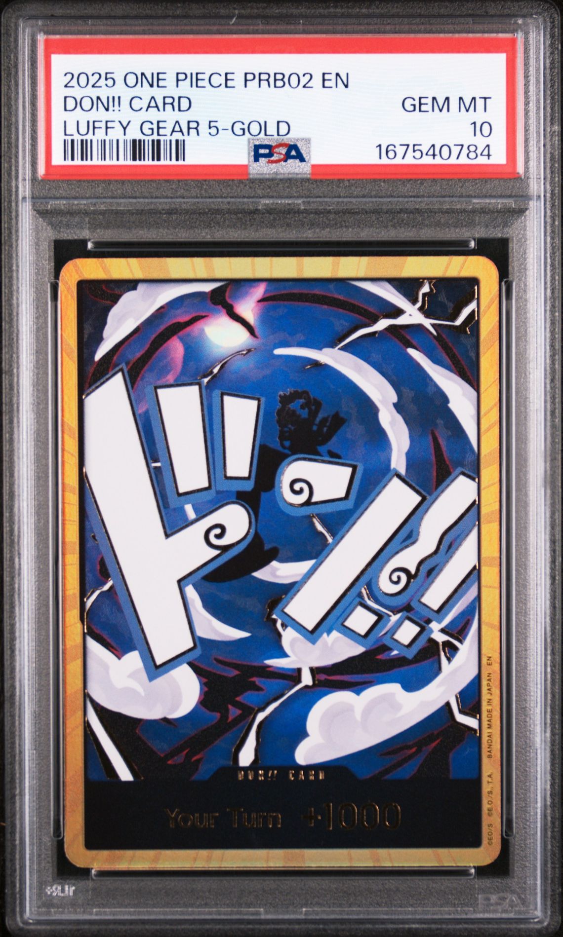 2025 One Piece Prb02-Premium Booster -One Piece Card The Best- Vol.2 Don!! Card (Luffy Gear 5-Gold) Gem Mt 10 front view - PSA graded GEM MT 10