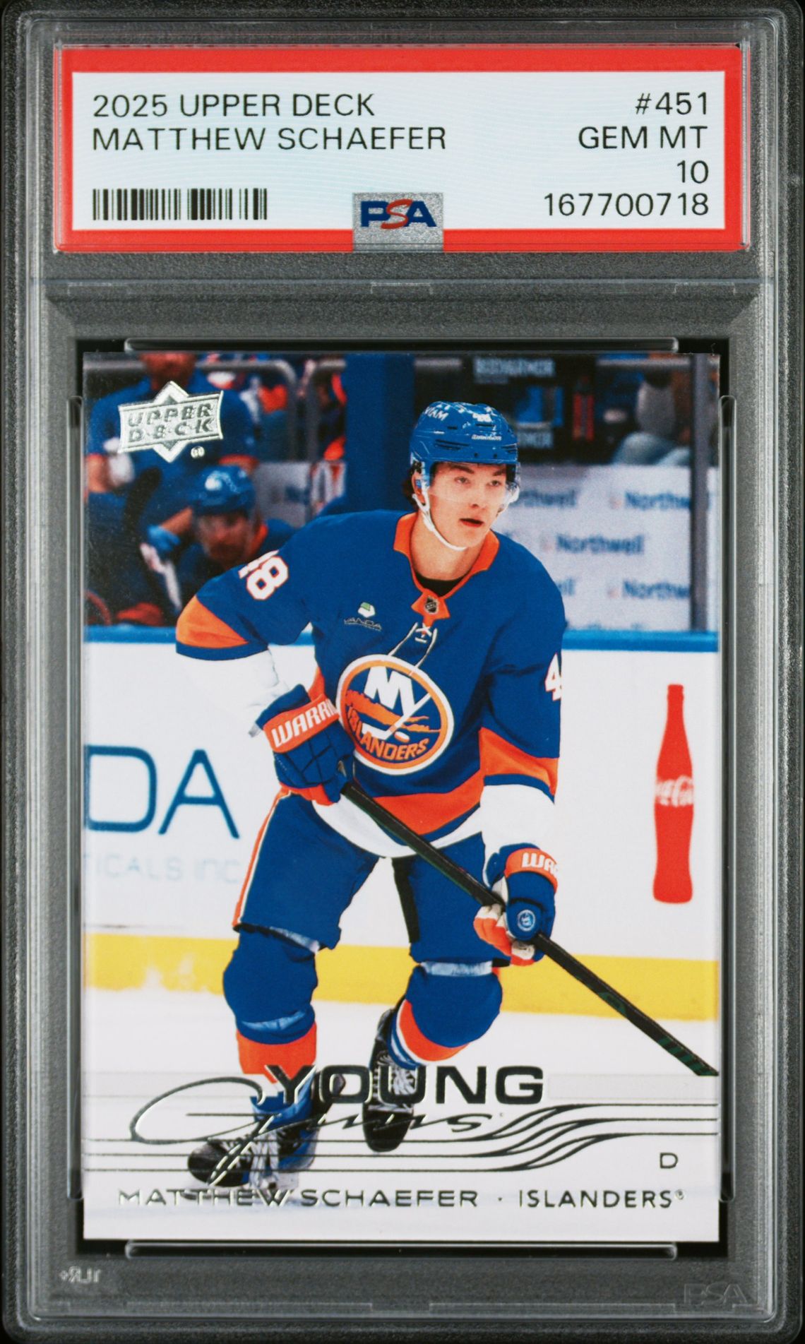 2025 Upper Deck Matthew Schaefer #451 Gem Mt 10 front view - PSA graded GEM MT 10