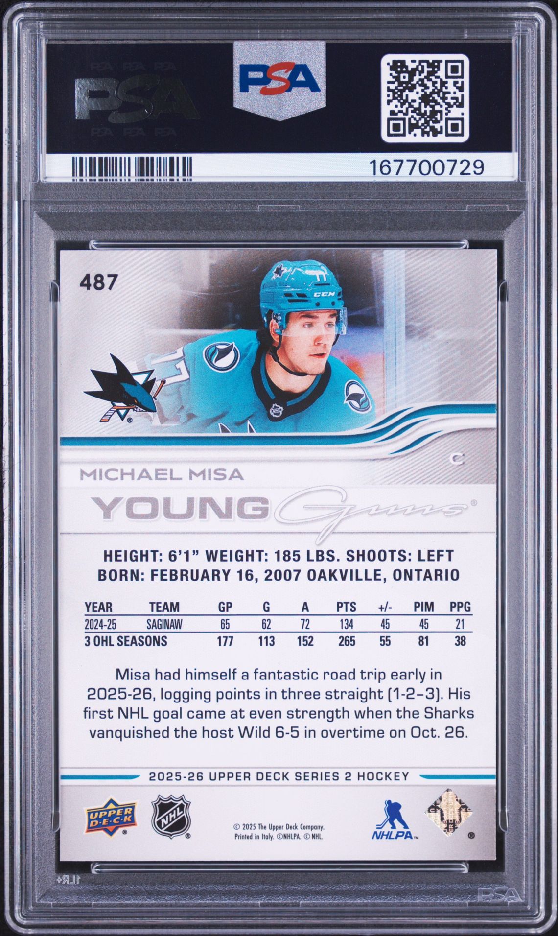 2025 Upper Deck Michael Misa #487 Mint 9 back