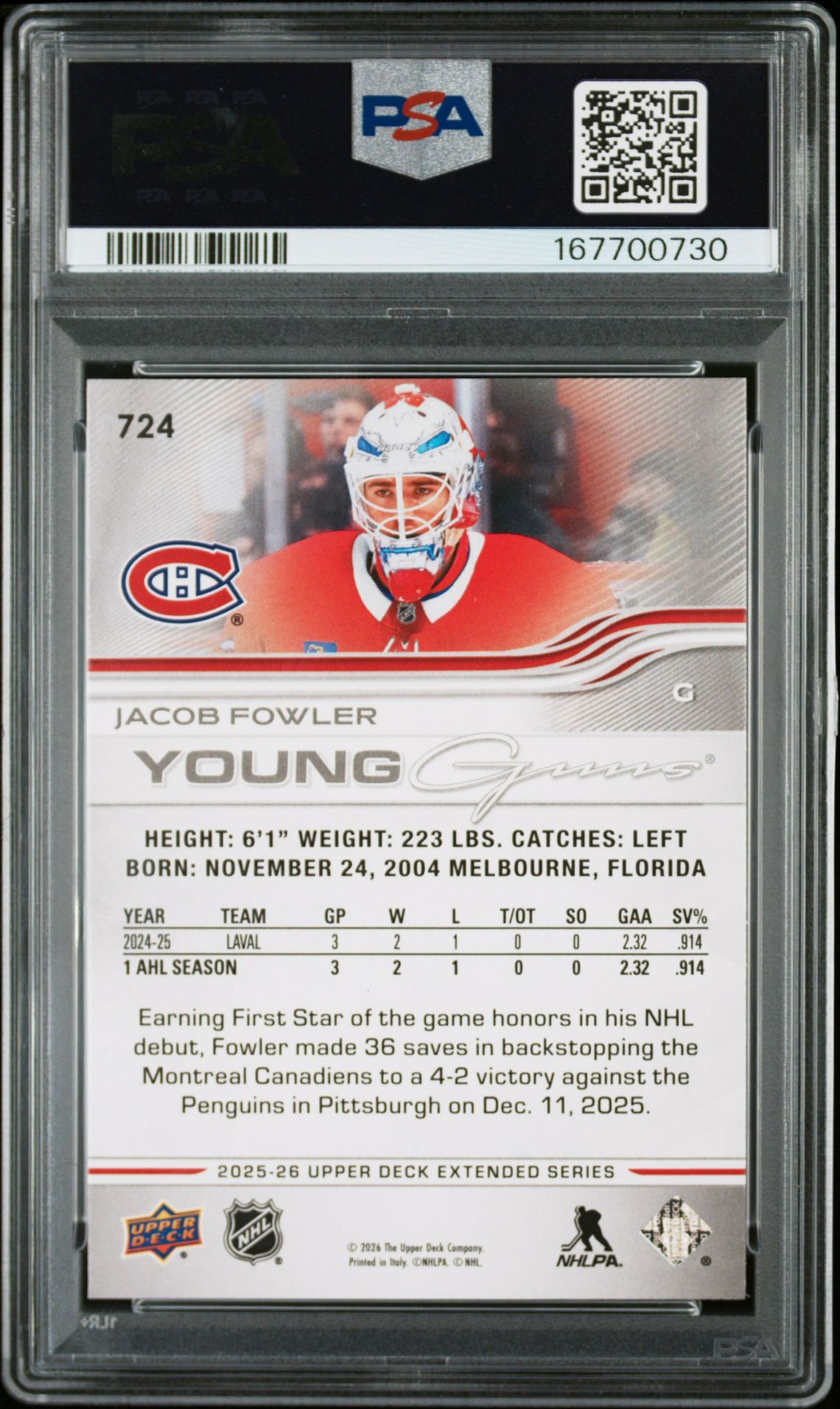 2025 Upper Deck Jacob Fowler #724 Mint 9 back