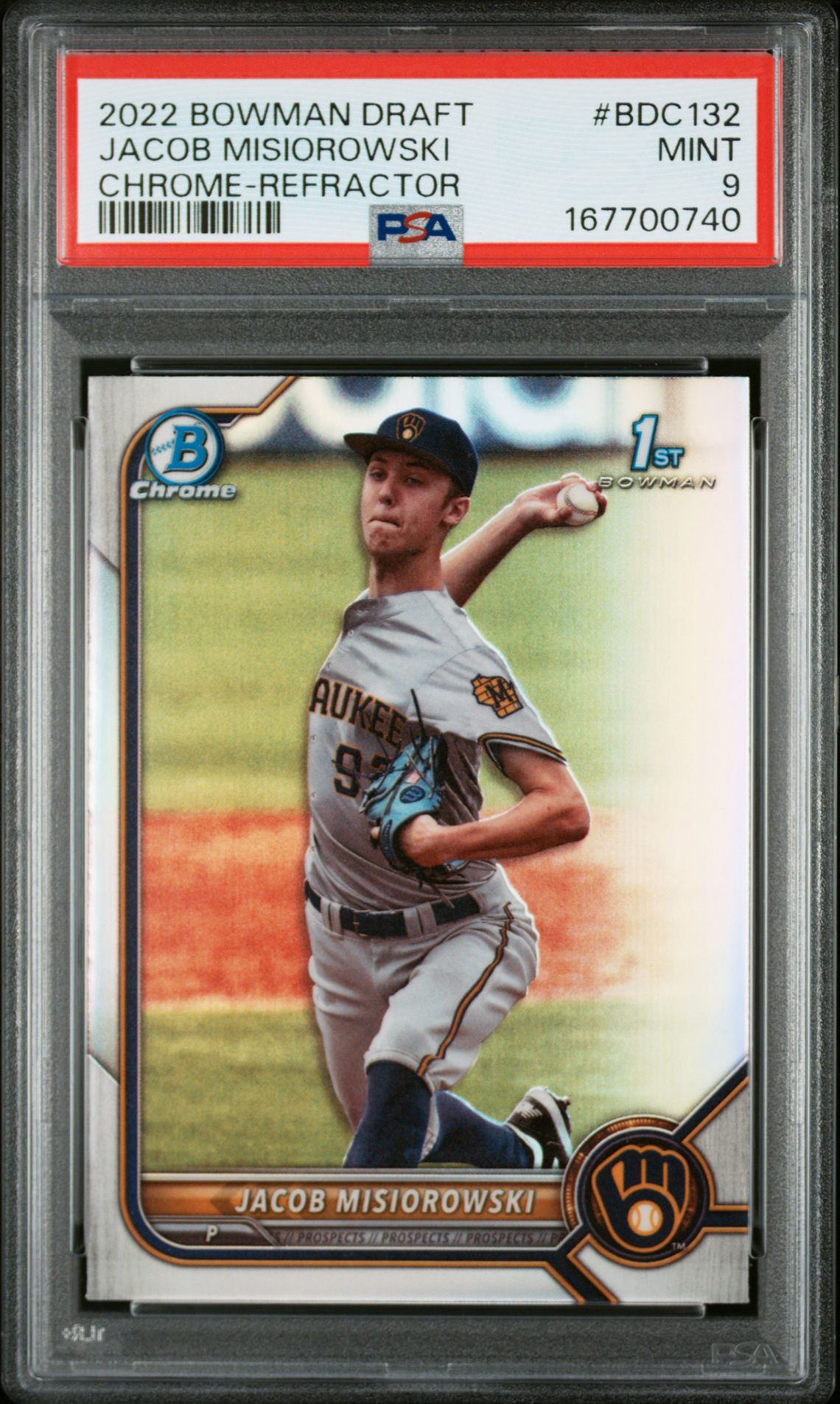 2022 Bowman Draft Jacob Misiorowski #Bdc132 (Chrome-Refractor) Mint 9 front