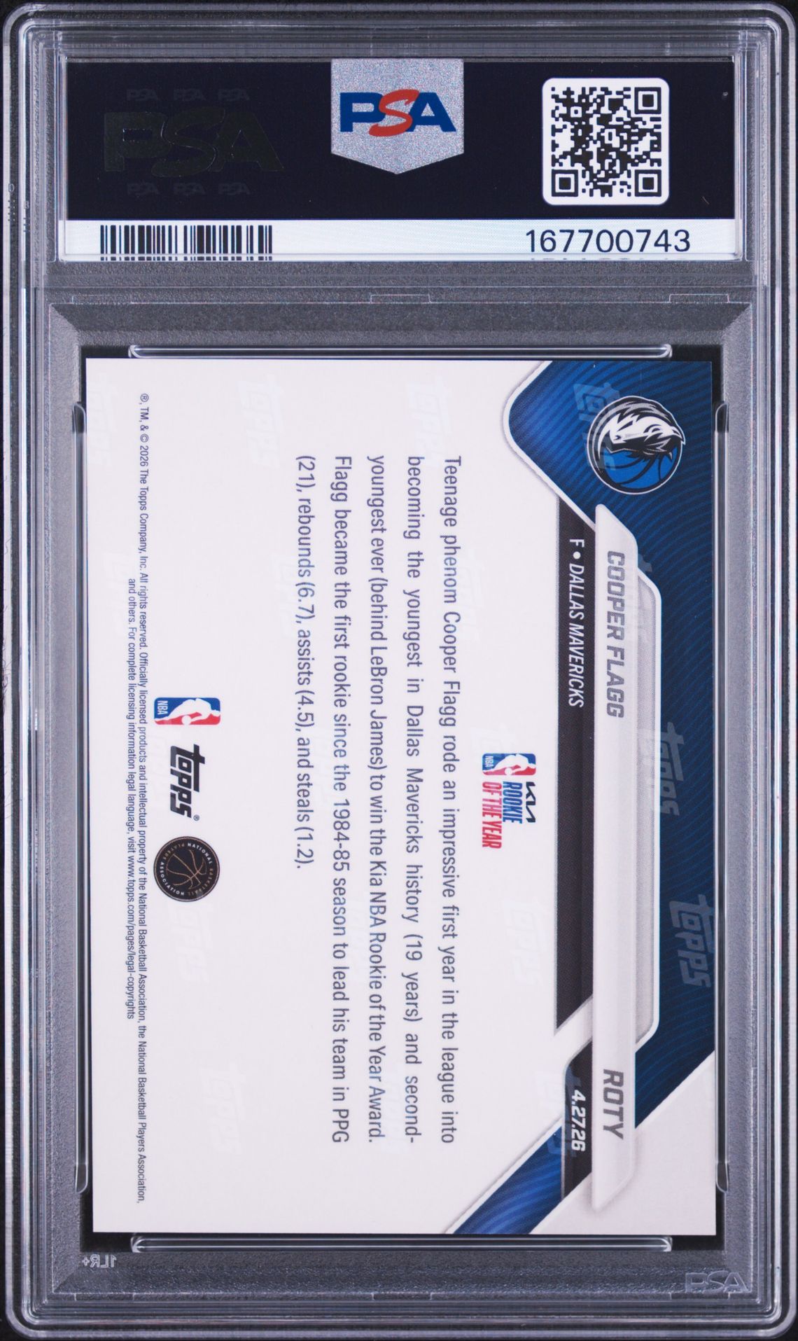 2025 Topps Now Cooper Flagg #Roty Mint 9 back