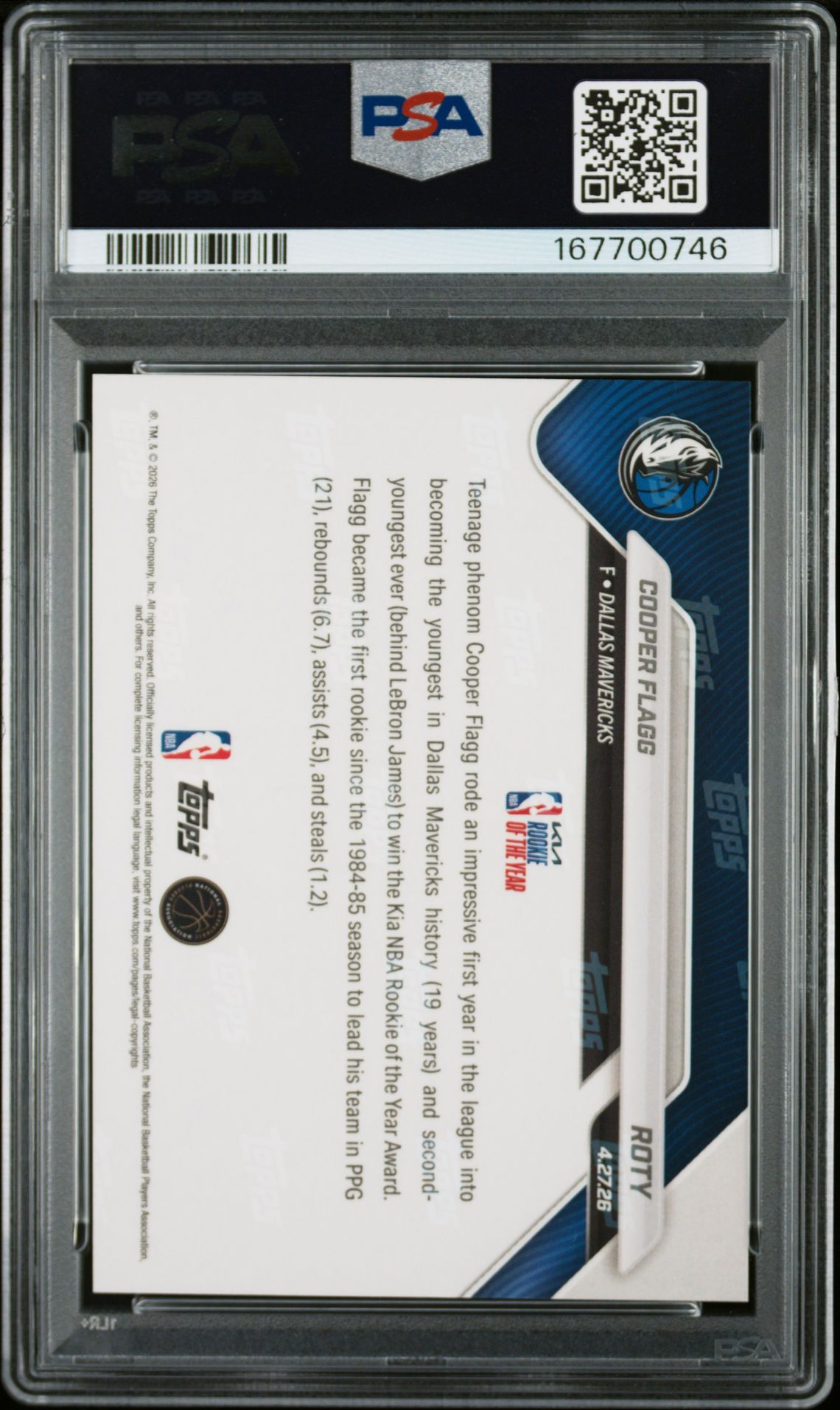 2025 Topps Now Cooper Flagg #Roty Mint 9 back