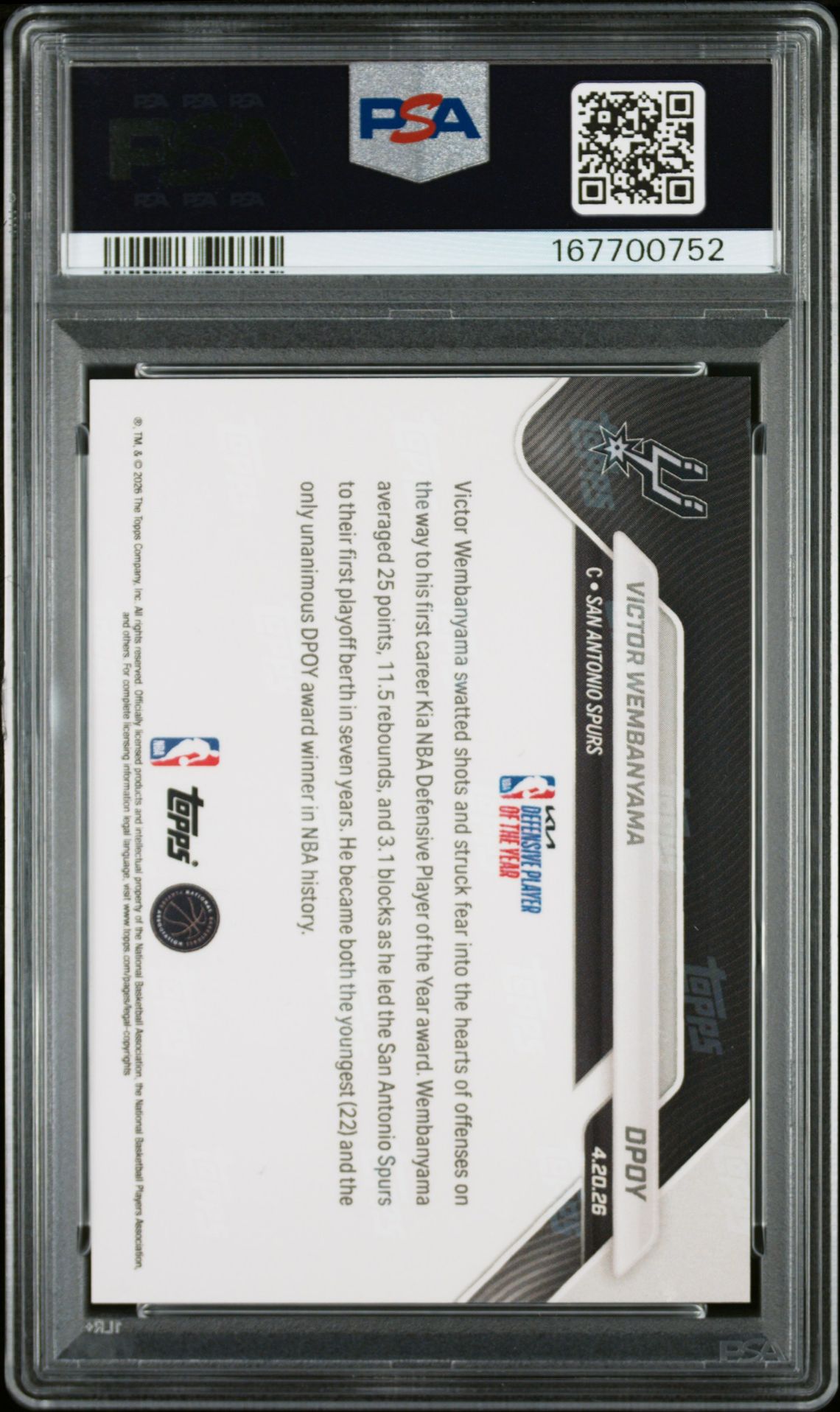2025 Topps Now Victor Wembanyama #Dpoy Nm 7 back