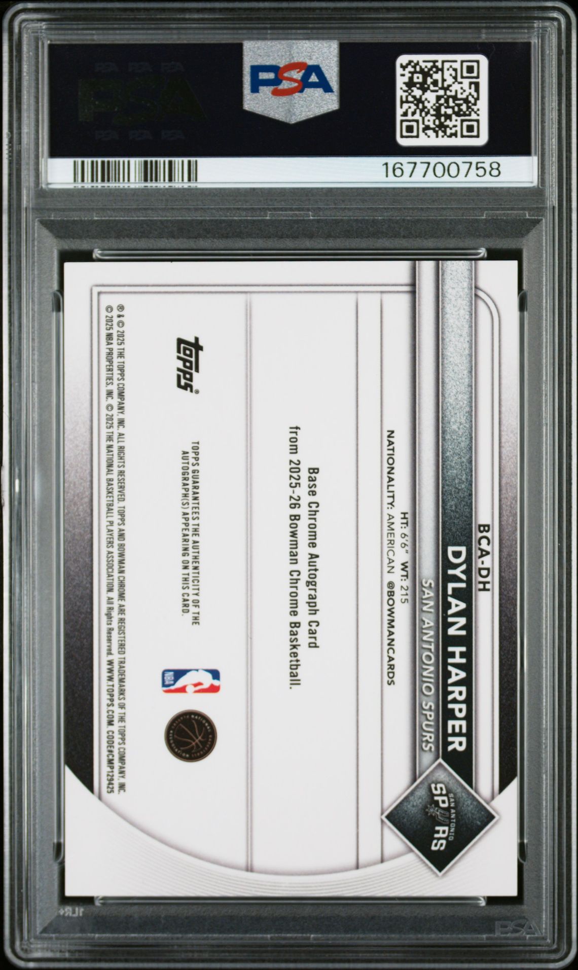 2025 Bowman Chrome Autographs Dylan Harper #Bca-Dh (Chrome Au-Green Geometric) Mint 9 back