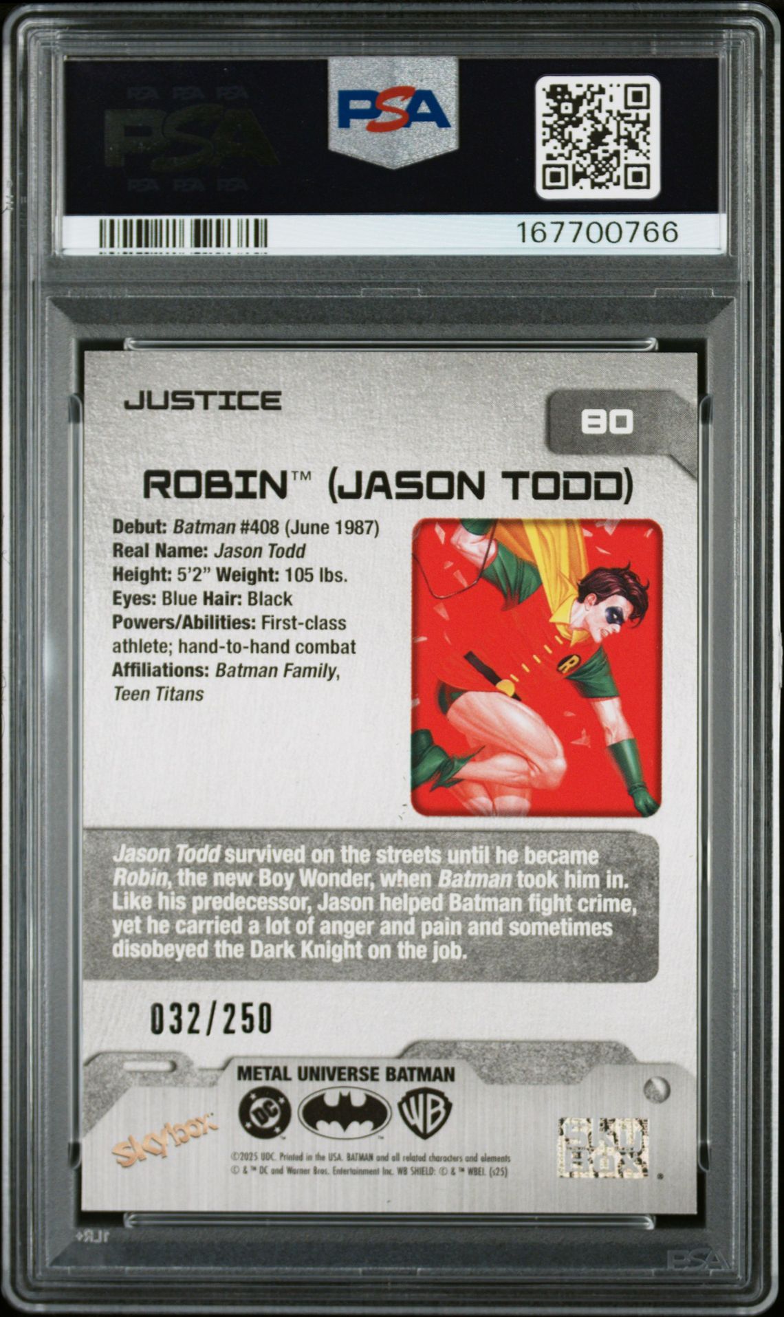 2025 Skybox Metal Universe Batman Robin #80 (Justice) Mint 9 back