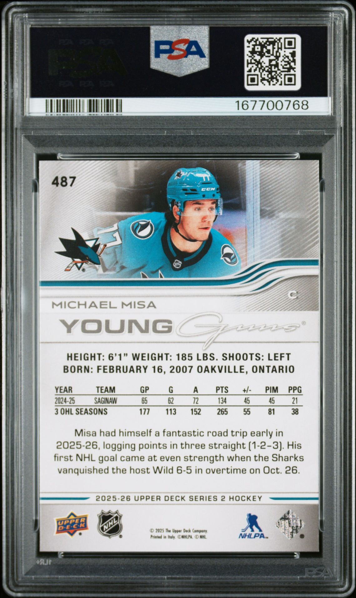 2025 Upper Deck Michael Misa #487 Nm 7 back