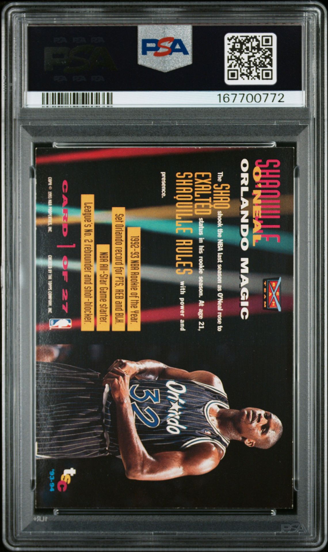 1993 Stadium Club Beam Team Shaquille O'neal #1 (Beam Team-Members Only) Nm 7 back