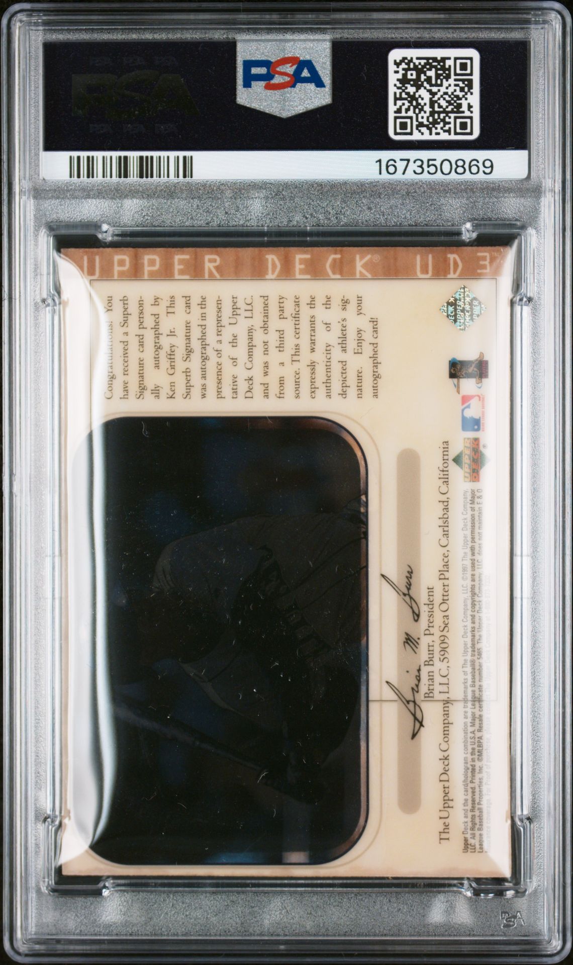 1997 Ud3 Superb Signatures Ken Griffey Jr. N0: Authentic back