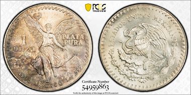 1991-Mo Onza Libertad Ag PLATA PURA MS67