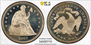 1867 $1 PR65CAM