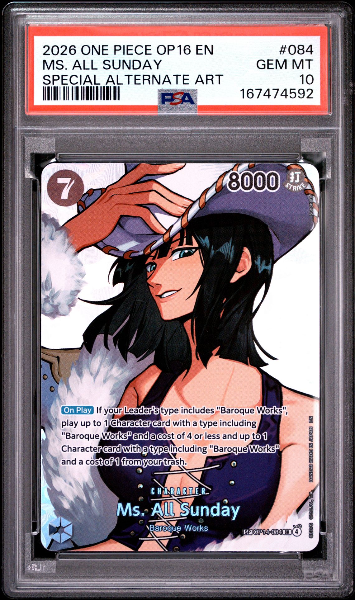 2026 One Piece Op16-The Time Of Battle Ms. All Sunday #084 (Special Alternate Art) Gem Mt 10 front