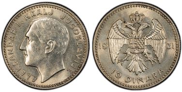 1931(l) 10 Din KM-10 Ag MS64
