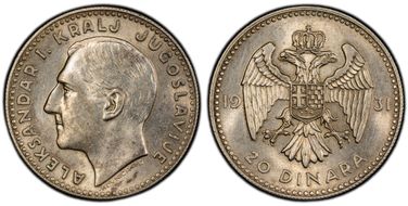 1931 20 Din KM-11 Ag AU58