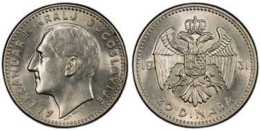 1931 20 Din KM-11 Ag MS62