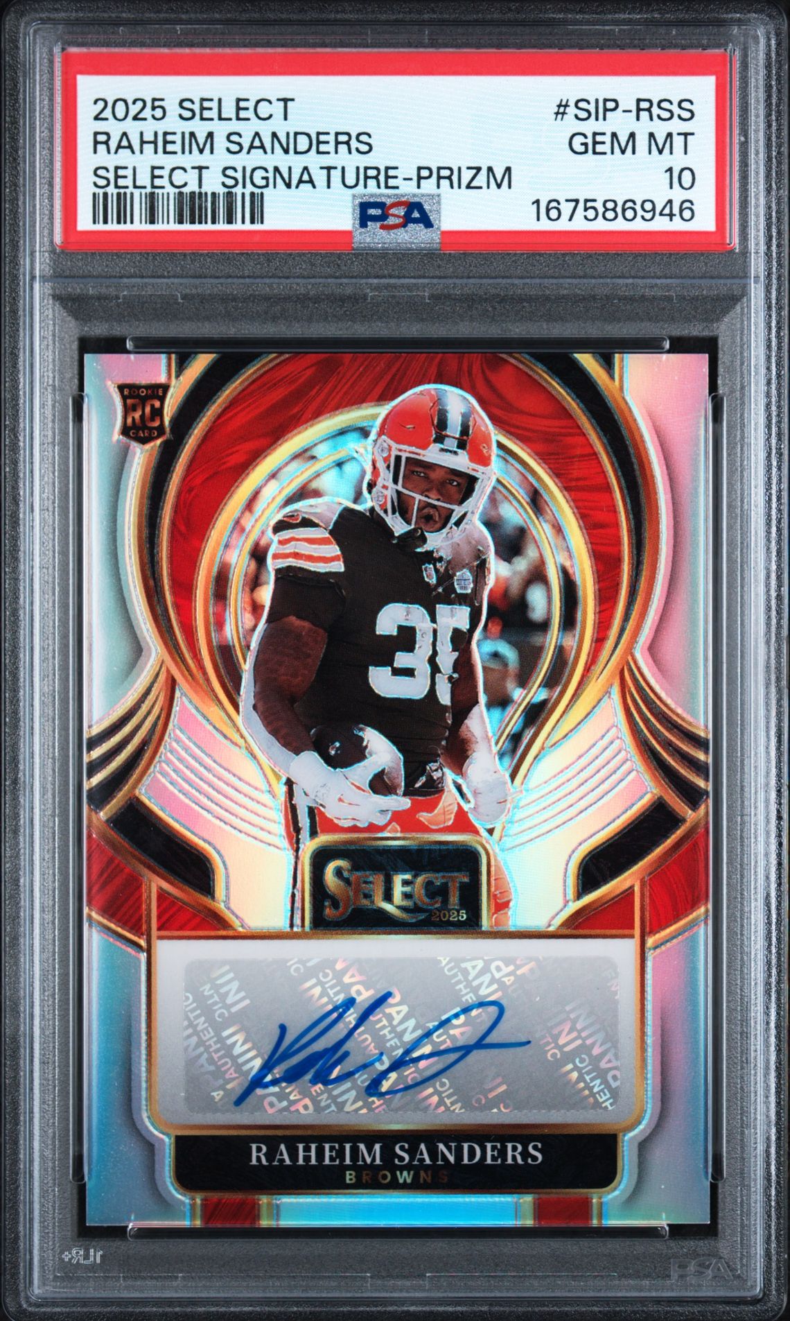 2025 Panini Select Select Signatures Raheim Sanders #Sip-Rss (Select Signature-Prizm) Gem Mt 10 front view - PSA graded GEM MT 10