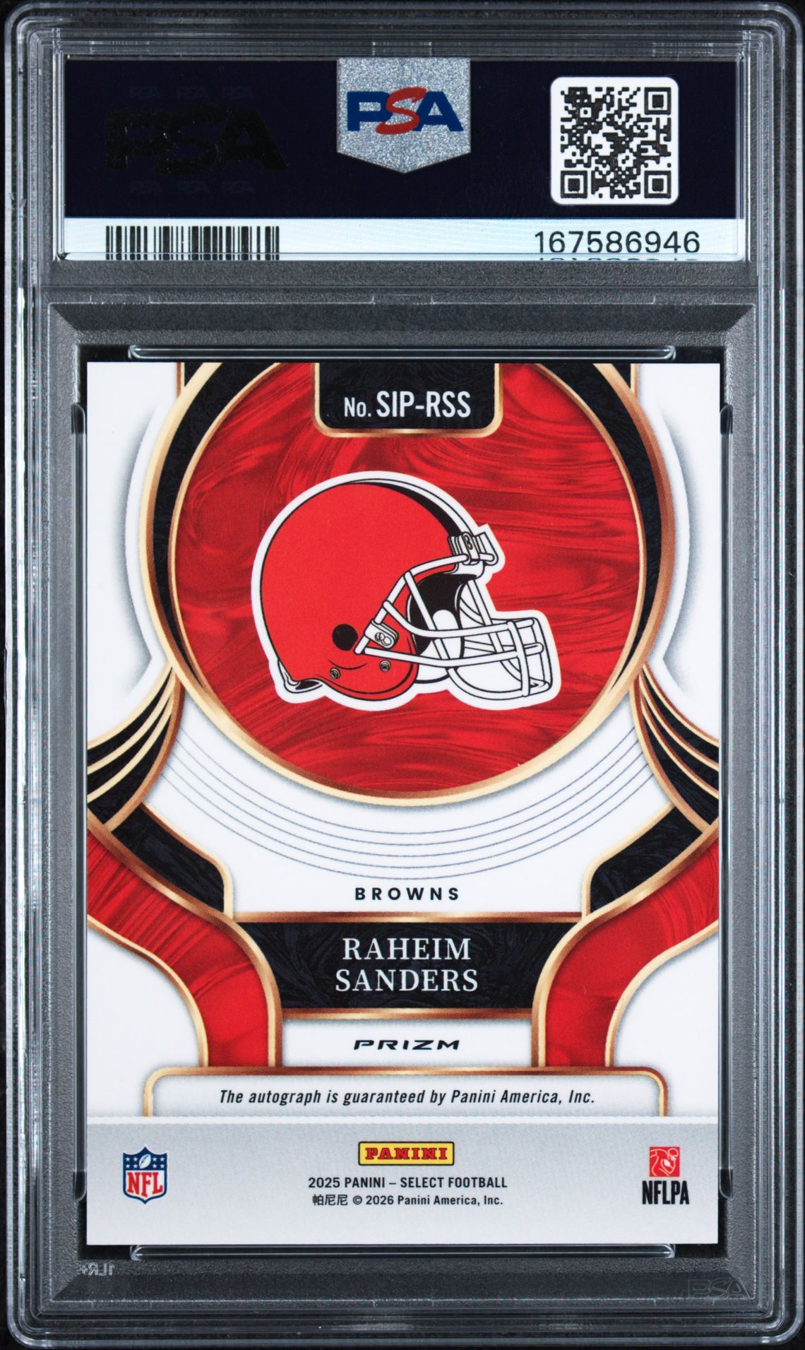 2025 Panini Select Select Signatures Raheim Sanders #Sip-Rss (Select Signature-Prizm) Gem Mt 10 back view - PSA certificate #167586946