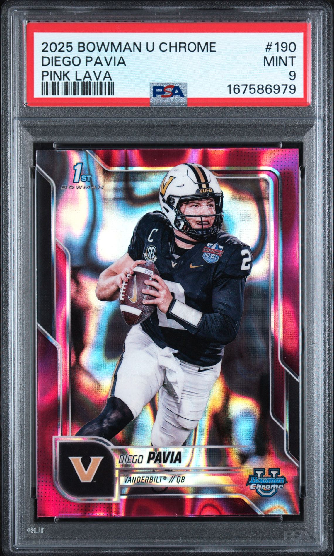 2025 Bowman University Chrome Diego Pavia #190 (Pink Lava) Mint 9 front