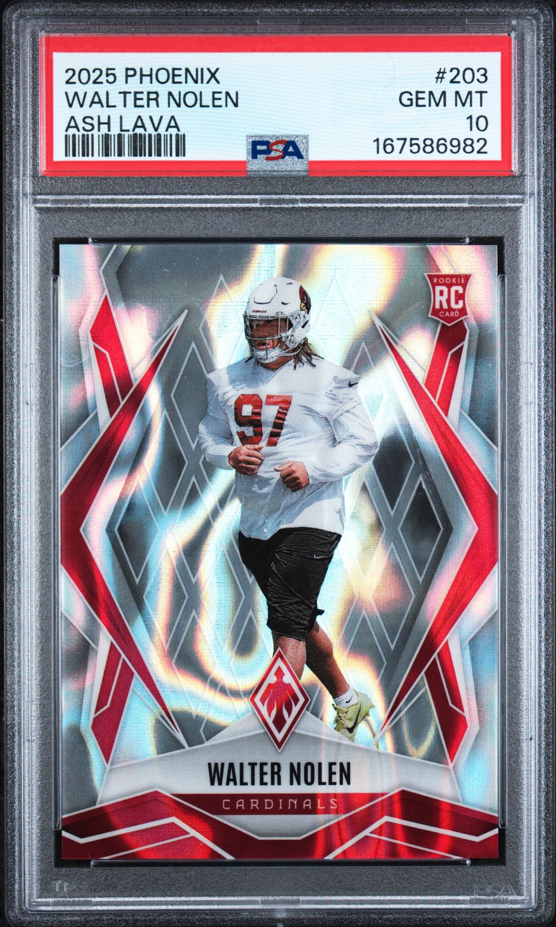 2025 Panini Phoenix Walter Nolen #203 (Ash Lava) Gem Mt 10 front view - PSA graded GEM MT 10
