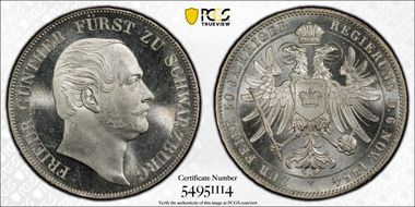 1864 Thaler KM-179 50th Year MS66+