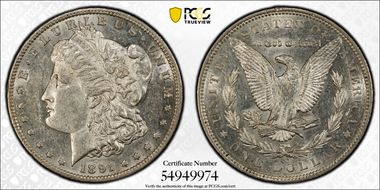 1891-CC $1 VAM 7, Spitting Eagle AU53