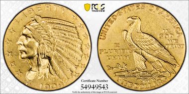 1909 $5 AU53