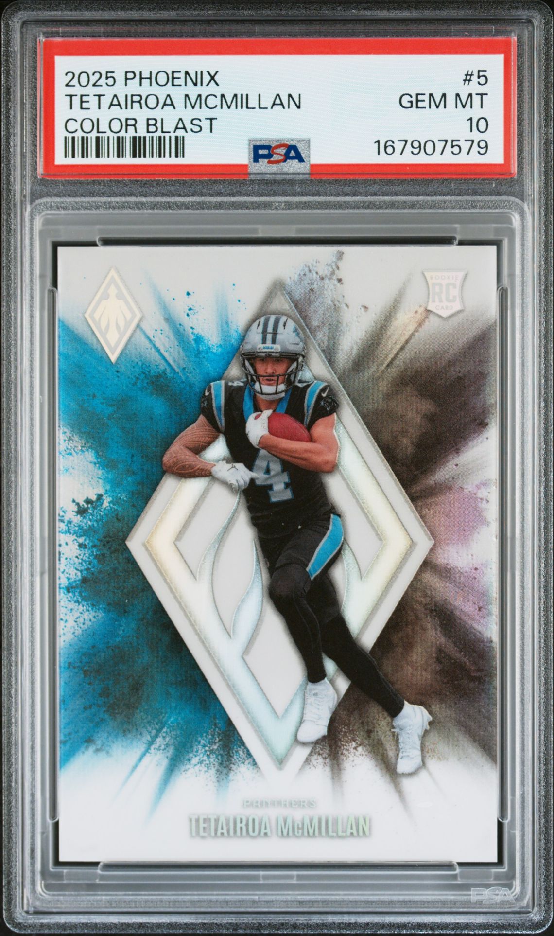 2025 Panini Phoenix Color Blast Tetairoa Mcmillan #5 Gem Mt 10 front view - PSA graded GEM MT 10