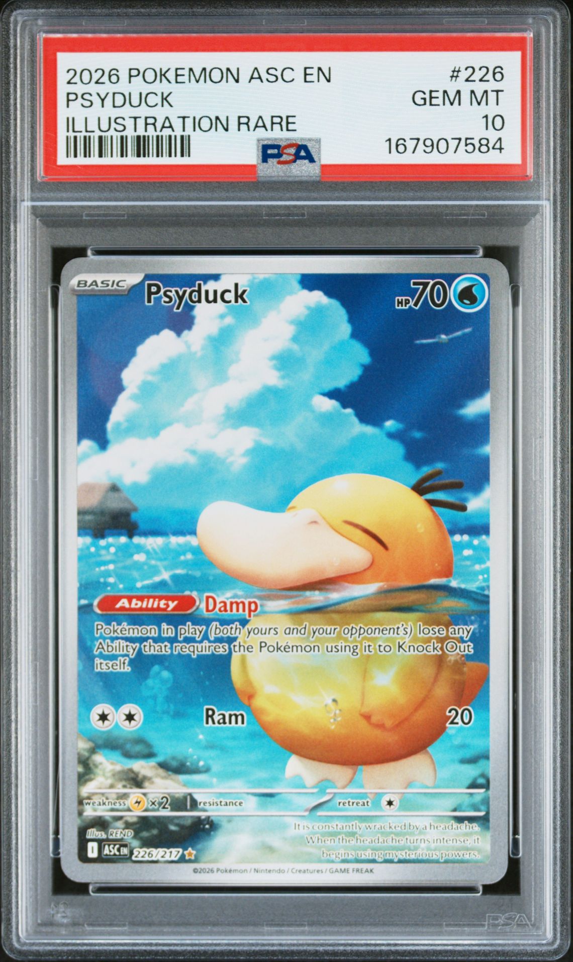 2026 Pokemon Asc En-Ascended Heroes Psyduck #226 (Illustration Rare) Gem Mt 10 front view - PSA graded GEM MT 10