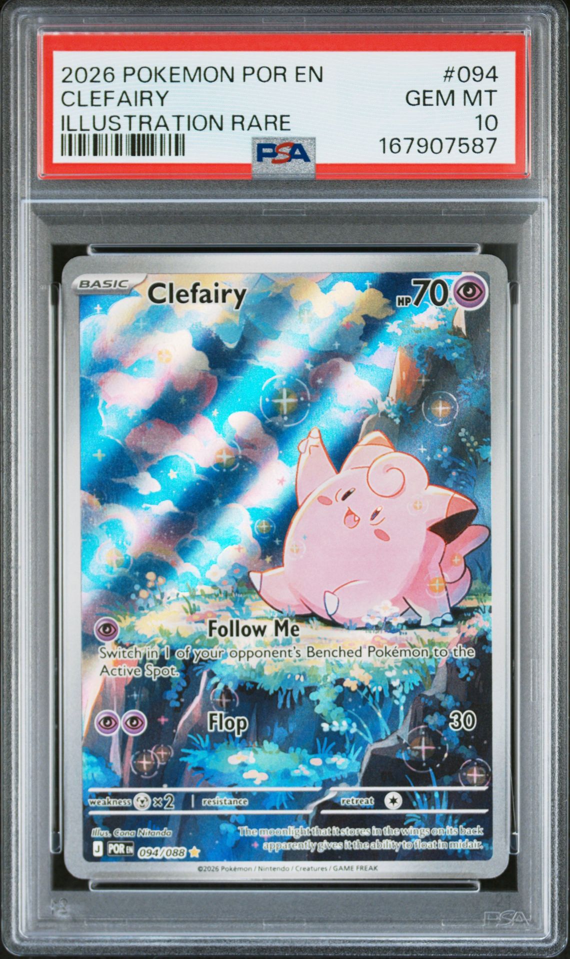 2026 Pokemon Por En-Perfect Order Clefairy #094 (Illustration Rare) Gem Mt 10 front view - PSA graded GEM MT 10