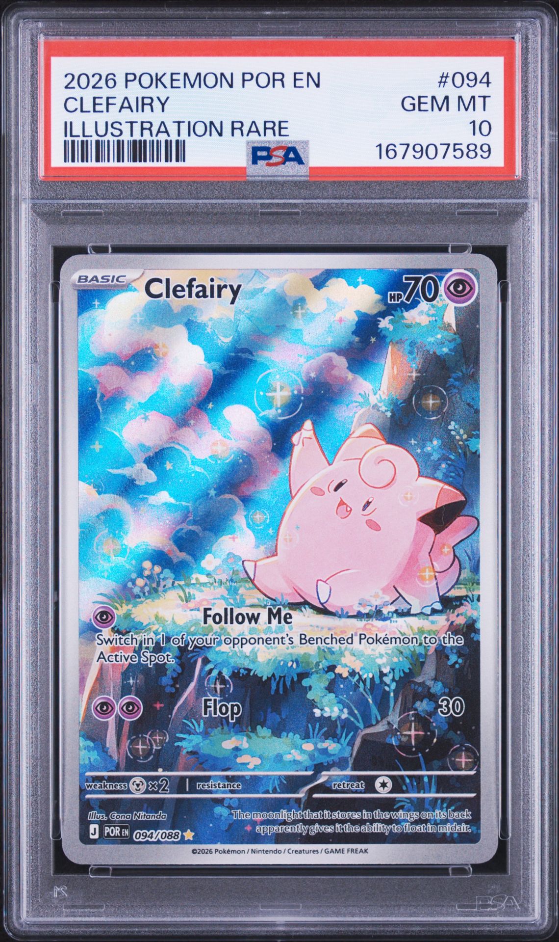 2026 Pokemon Por En-Perfect Order Clefairy #094 (Illustration Rare) Gem Mt 10 front view - PSA graded GEM MT 10