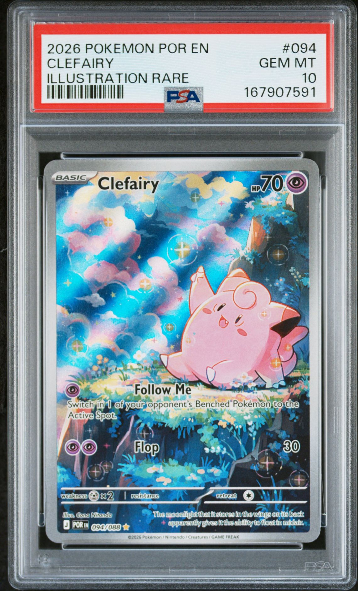 2026 Pokemon Por En-Perfect Order Clefairy #094 (Illustration Rare) Gem Mt 10 front view - PSA graded GEM MT 10