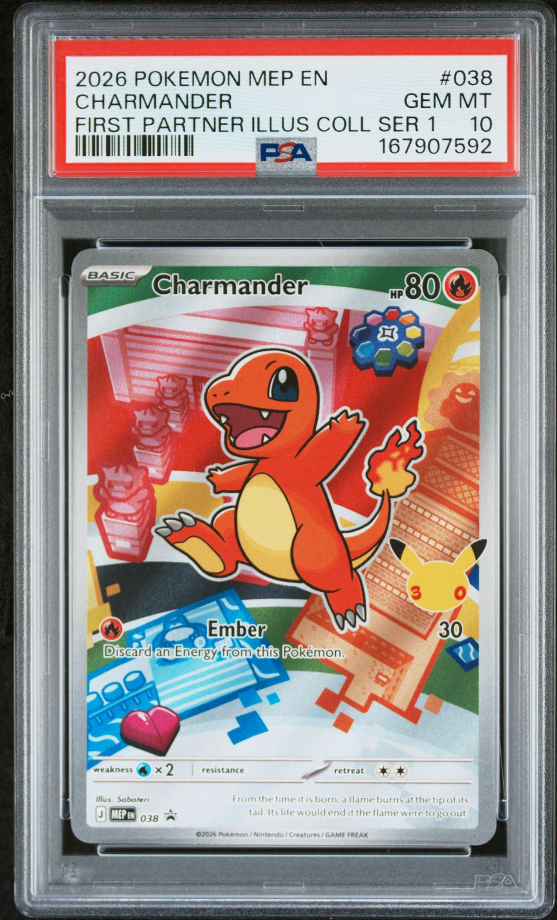 2026 POKEMON MEP EN-ME BLACK STAR PROMO CHARMANDER FIRST PARTNER ILLUS COLL SER 1 038 GEM MT 10 front