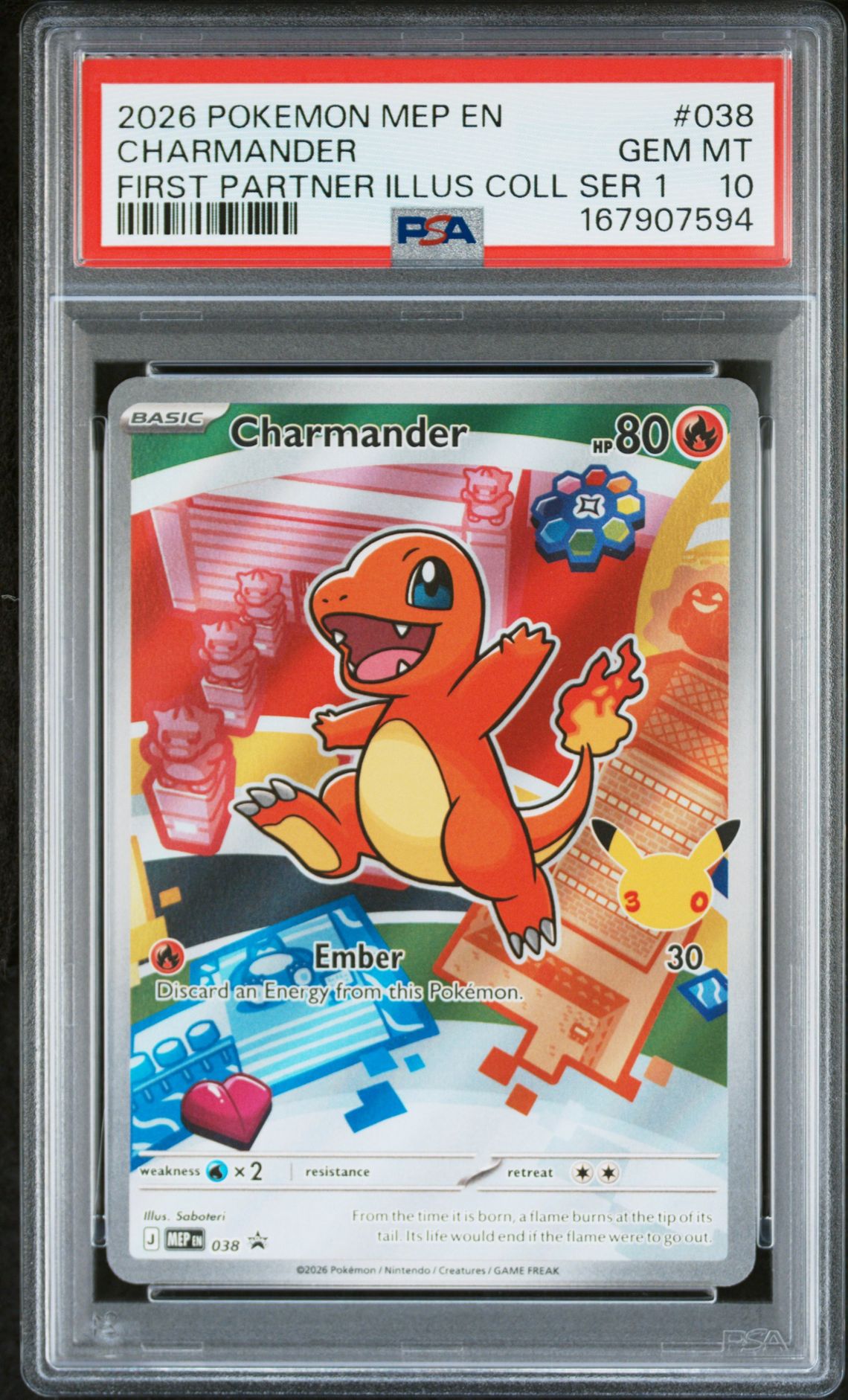 2026 Pokemon Mep En-Me Black Star Promo Charmander #038 (First Partner Illus Coll Ser 1) Gem Mt 10 front