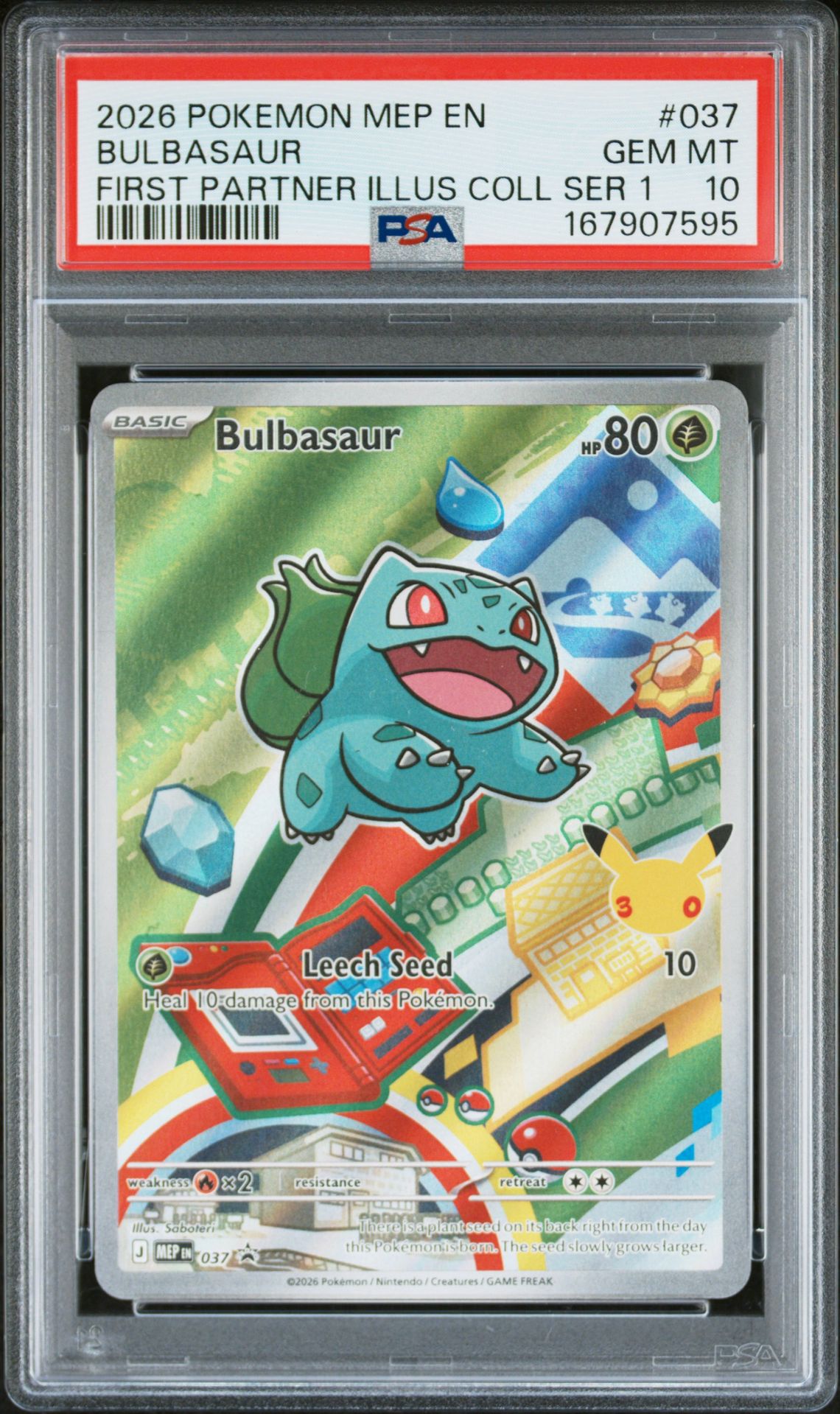 2026 Pokemon Mep En-Me Black Star Promo Bulbasaur #037 (First Partner Illus Coll Ser 1) Gem Mt 10 front