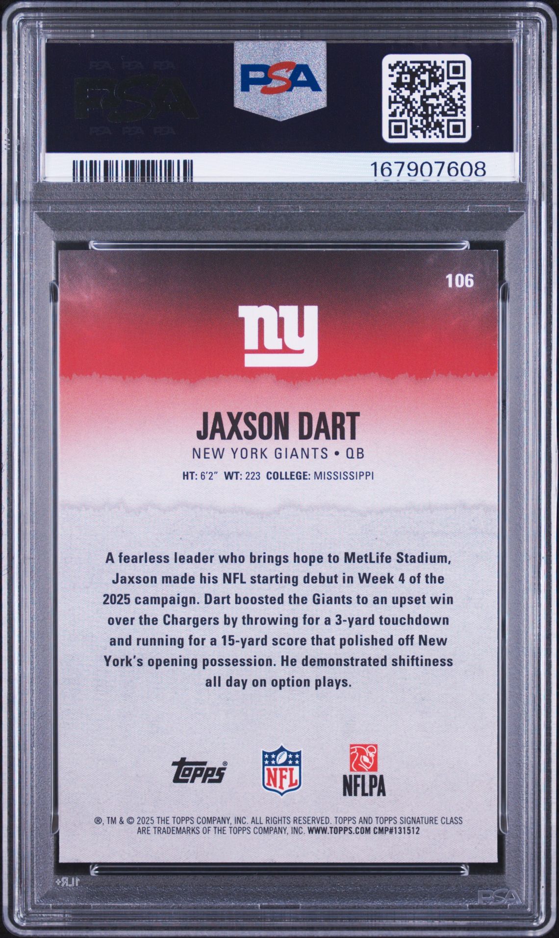 2025 Topps Signature Class Jaxson Dart #106 Nm-Mt 8 back